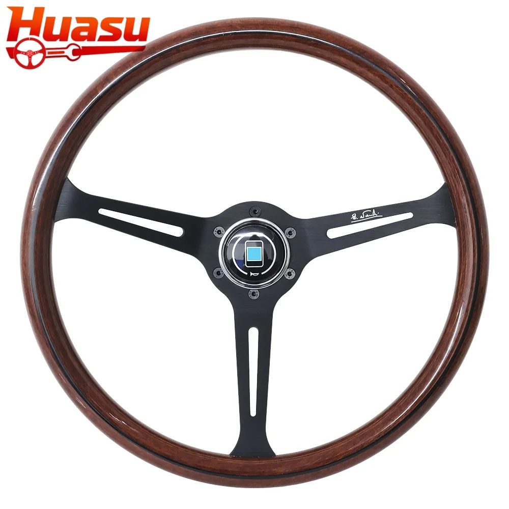 Huasu 15inch 380mm Classic Wood Grain Car Sports Modified Steering Wheel Concave