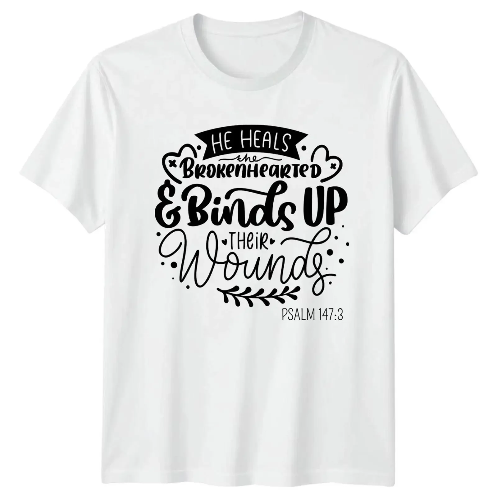 Er heilt die gebrochenen Herzen und T Shirt Schrift Zitat Glaube Geschenk vintage Washed homme graphic Stylish Soft Comfortable