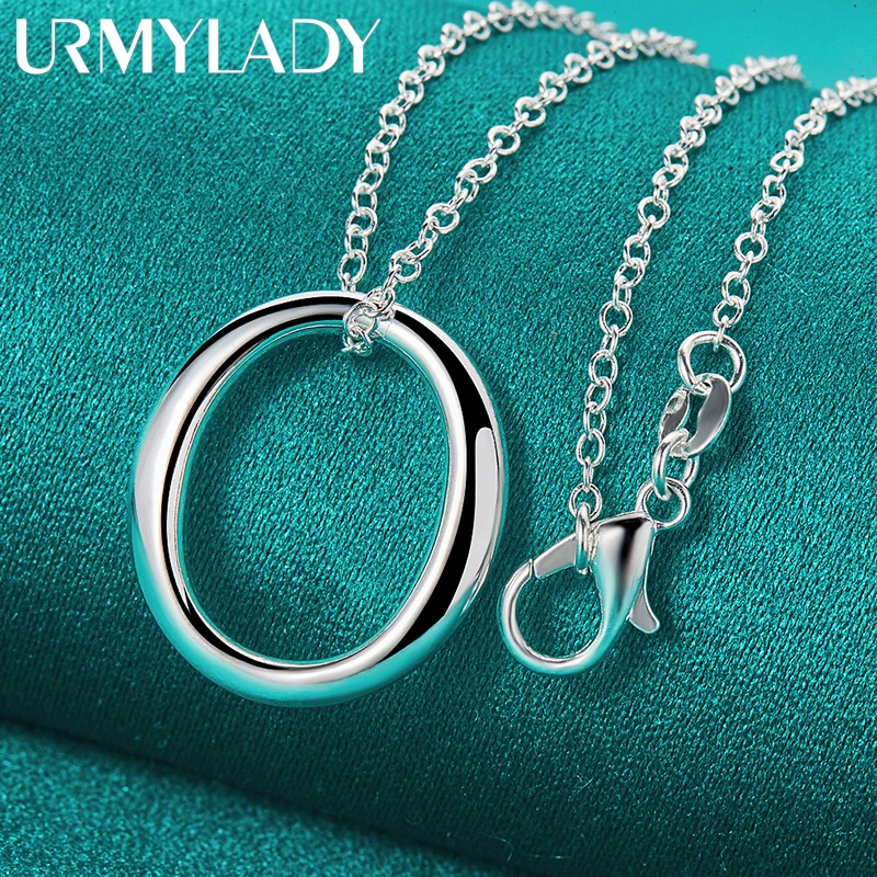 

URMYLADY 925 Sterling Silver Round Circle 16/18/20/22/24/26/28/30 Inch Pendant Necklace For Women Wedding Party Fashion Jewelry