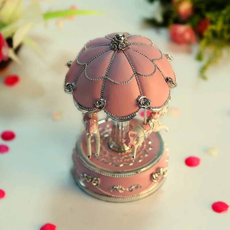 Luminous Creative Music Box Elegant Colorful Glitter Carousel Music Box Home Decoration Children Girls New Year\'s Birthday Gift