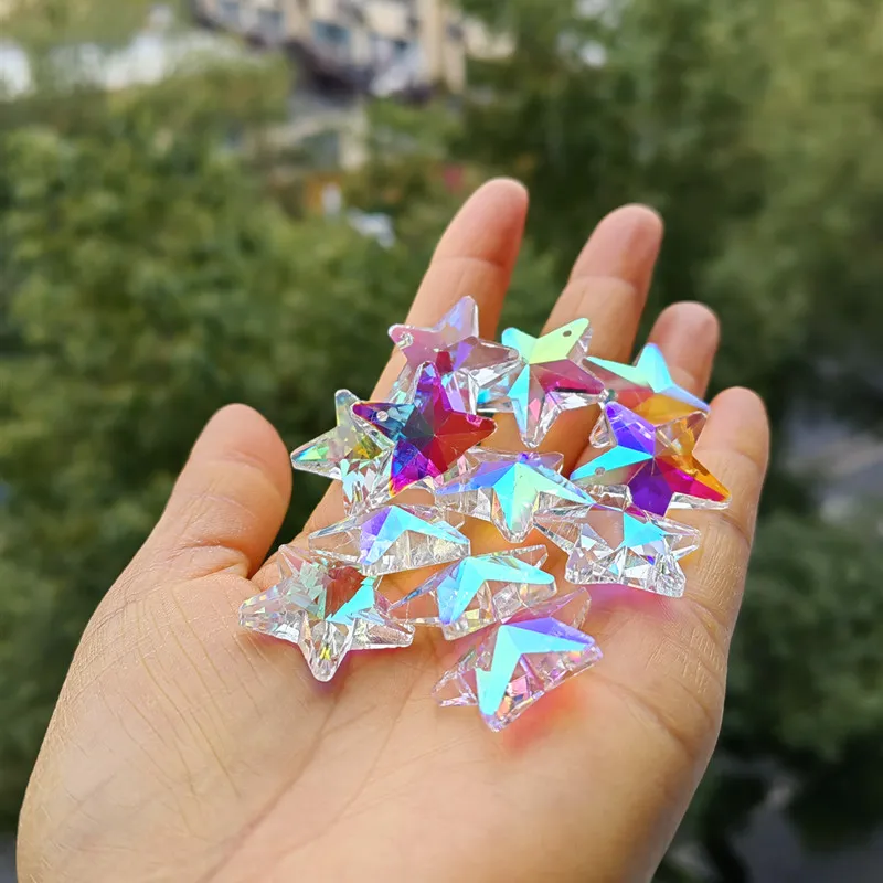 Hot Selling 50pcs Rainbow 26mm Crystal Shiny Star Sunshine Collection Crystal Suncatcher Ornaments Christmas Tree Diy Decoration