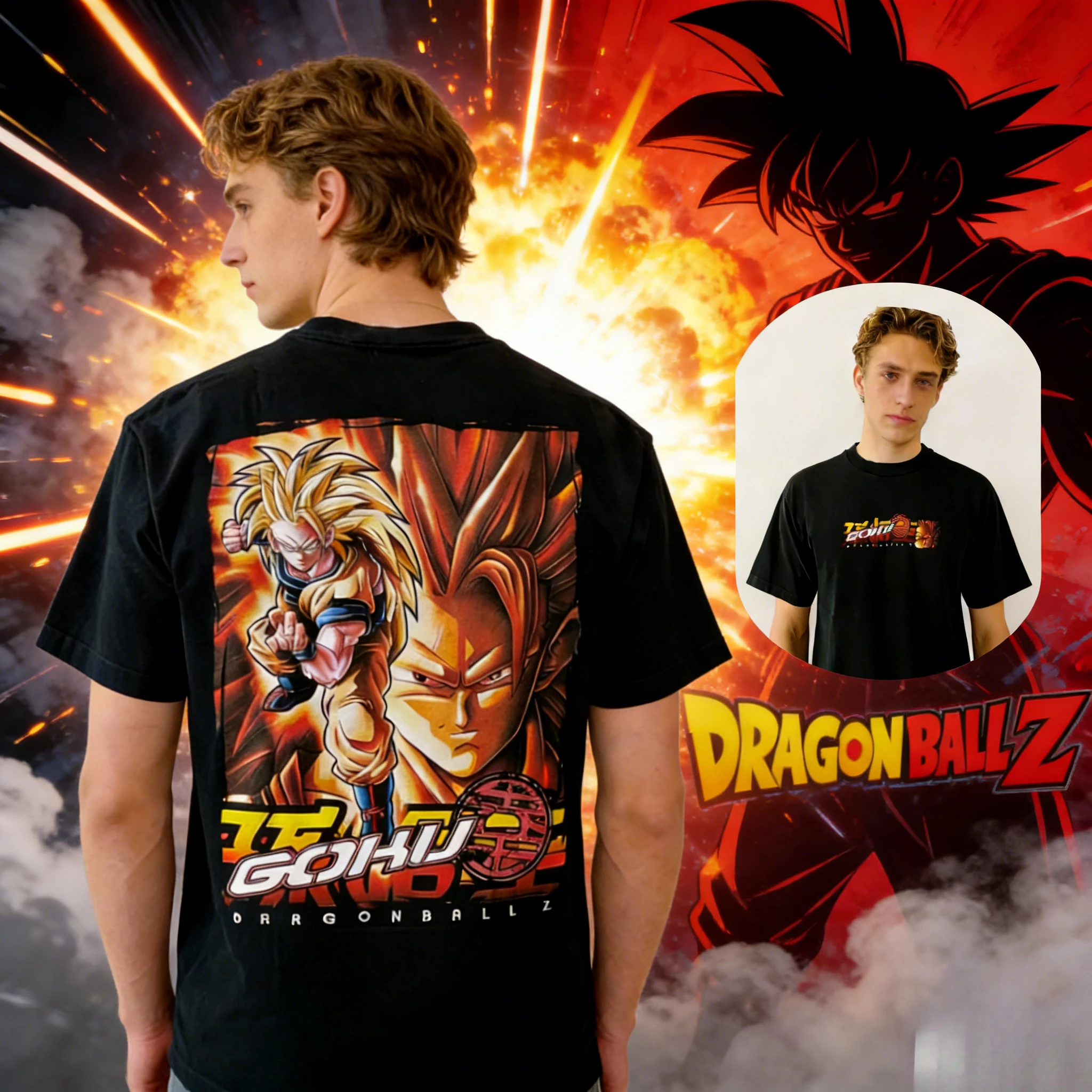 2026Summer Dragon Ball Vintage Anime TShirt, Men's Pure Cotton Loose Casual Super Saiyan3 Goku Retro Tee for Daily & Sports Wear