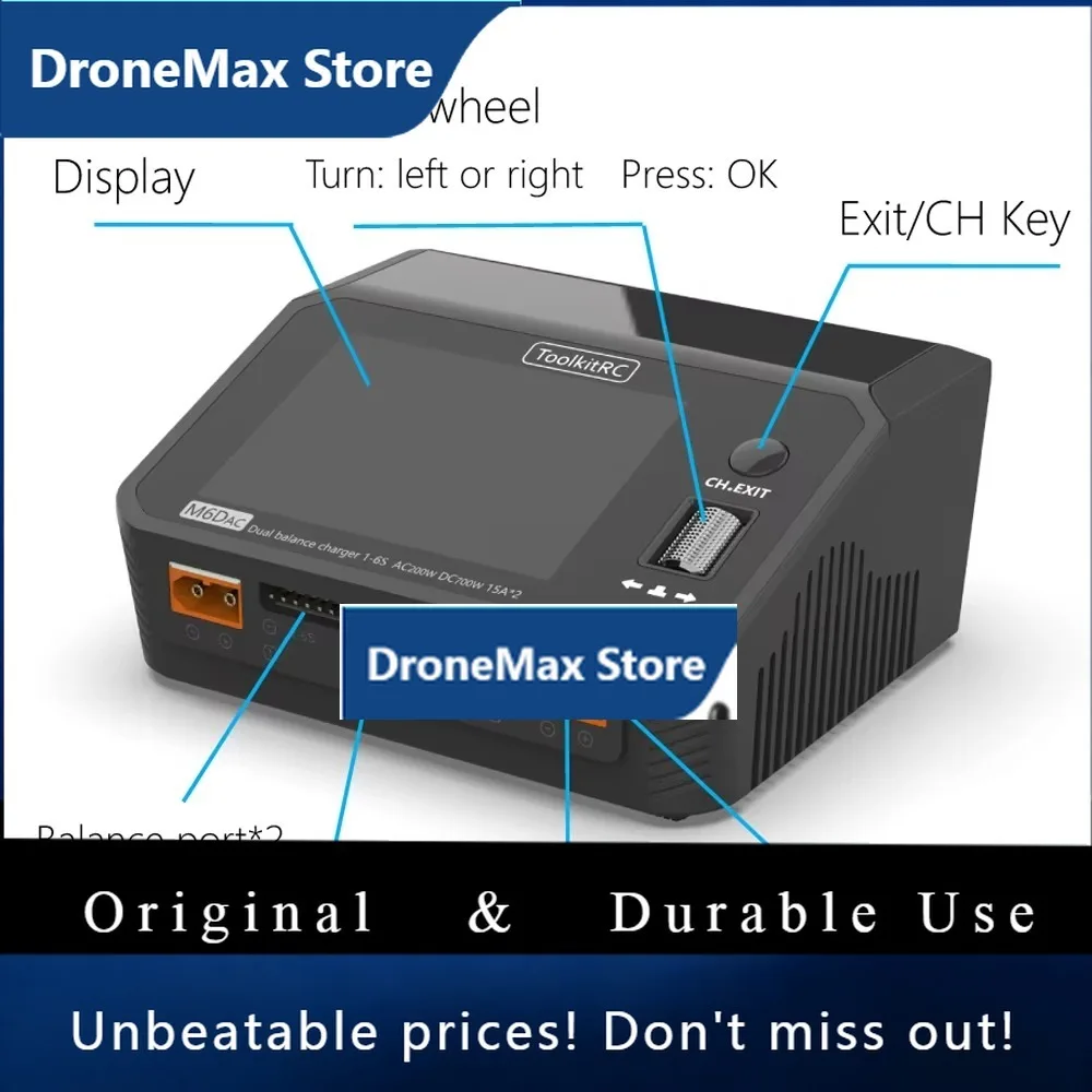 DroMaToolkitRC M6DAC Charger Intelligent Dual Channel 2CH AC200W DC700W IPS 3.5-inch Aviation Model Lithium Battery Fast Charger
