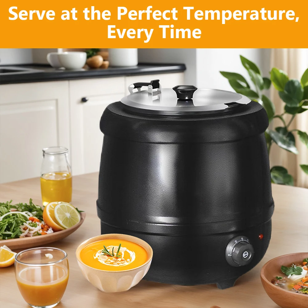 

10L Electric Soup Warmer with Lid Hinge Stainless Steel Electric Heated Soup Pot Heating Stew Kettle for Restaurant Hotel Buffer