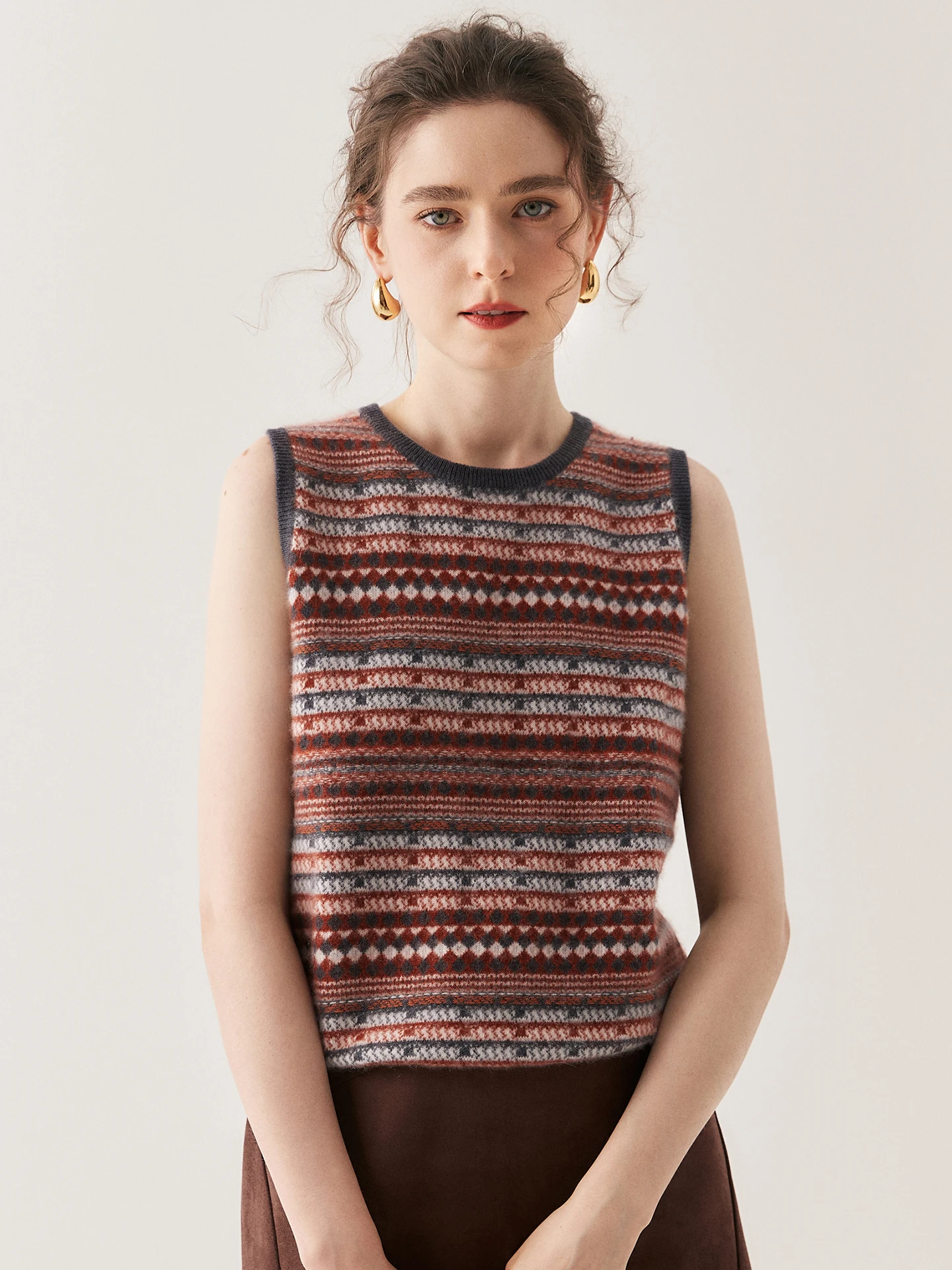 

Круглый вязаный жилет Ne Svel Pure Camere, женский осенне-зимний винтажный полосатый базовый слой, внутренняя одежда