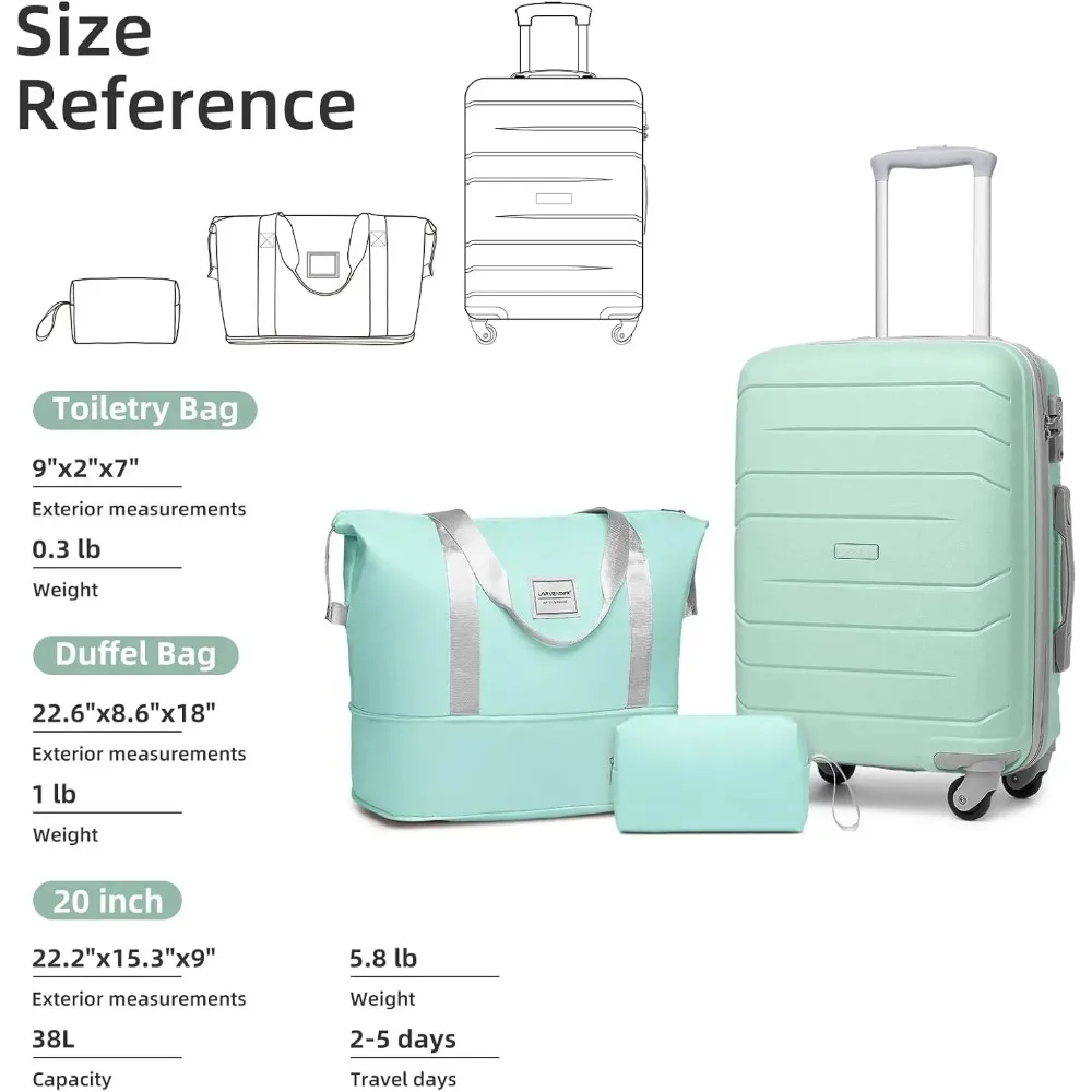 Women's 3-Piece Hard Shell Spinner Luggage Set - 20 Inch Airline Approved Carry-On Suitcase, 22x14x9 Inches with Large Capacity