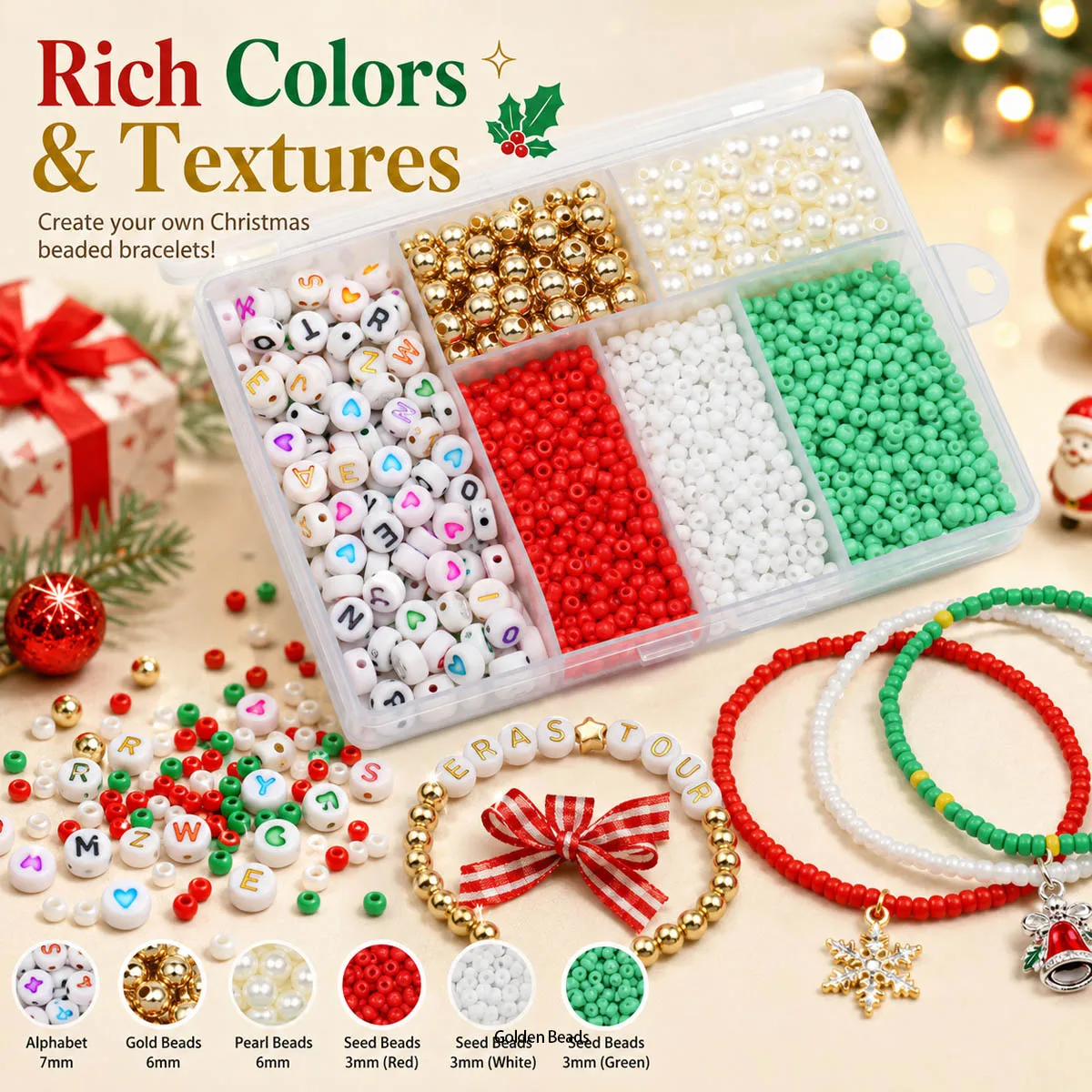Multi-Size Polymer Clay 6-Compartment Xiaomi Bead Christmas Gift Set DIY Jewelry Making Bracel Spacer Christmas Party Accessorie