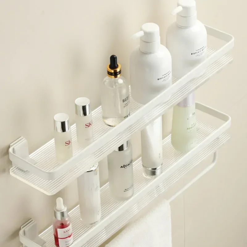 White Bathroom Storage Shelf Waterproof Moisture-Resistant Rack Adjustable Interval Organizer Durable Aluminum Shelf