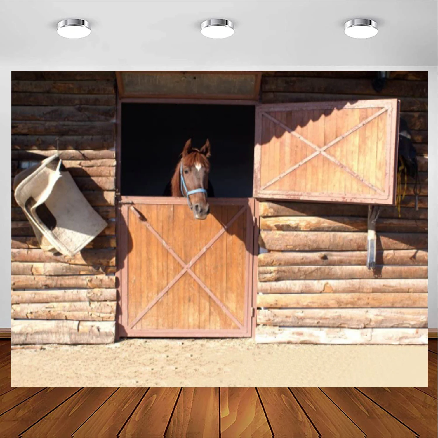 

Barn Horse Photography Backdrop Western Cowboy Theme Vintage Farm Wood Animal Corral Photo Background Herdsmen Family Party