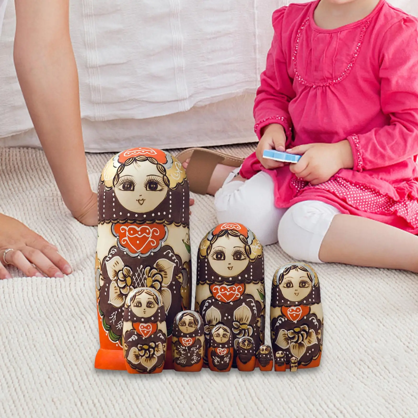 Girl Nesting Dolls Russian Stacking Toy 10Pcs Wood Matryoshka Adorable