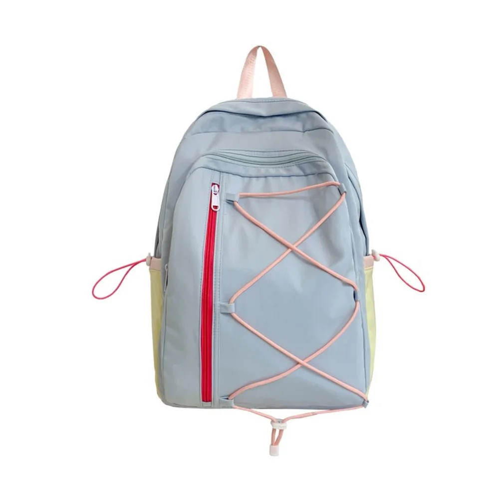 Casual Multi-pockets Drawstring Backpack Solid Color Dopamine Student School Bag Cloth Large Capacity Travel Rucksack Students