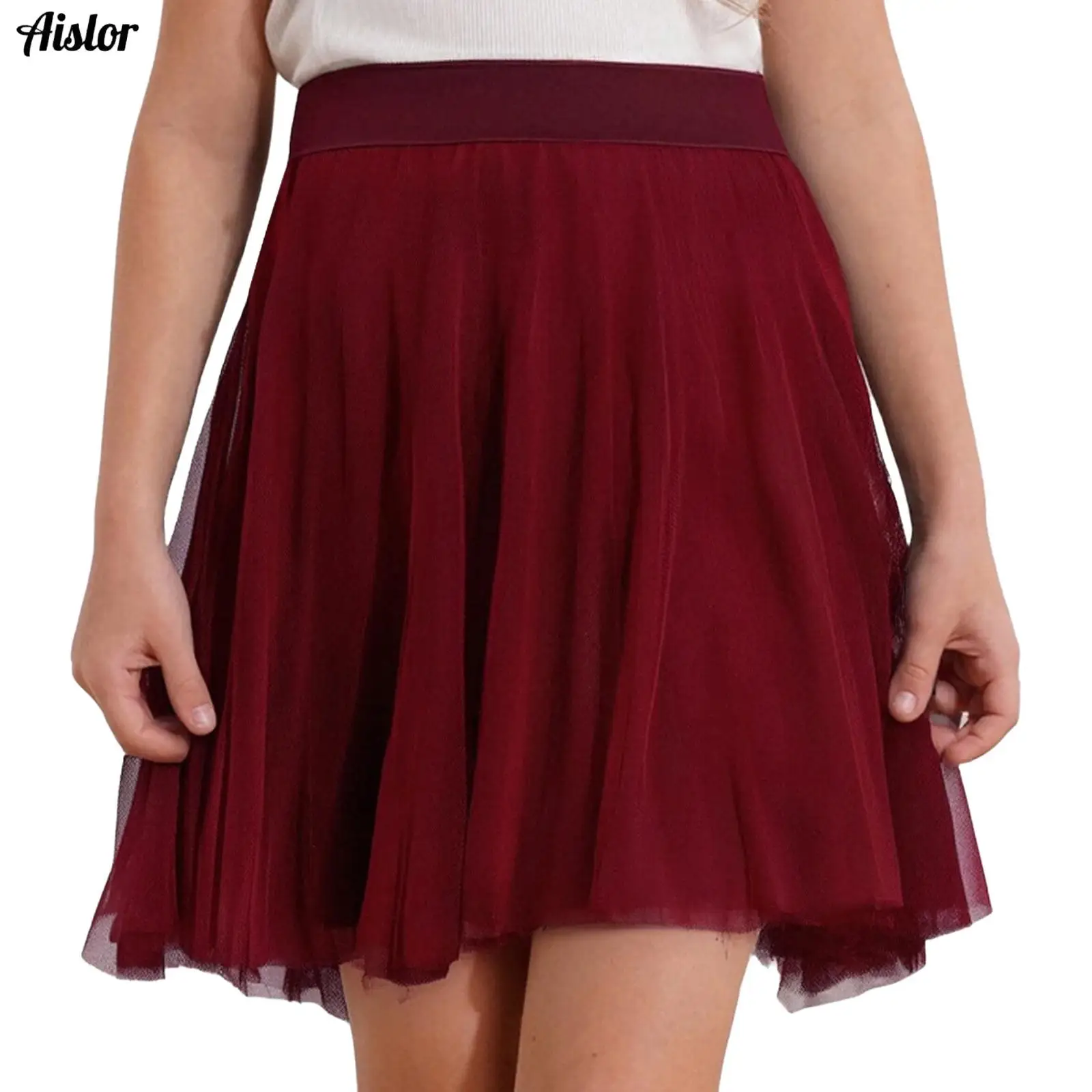 

Kids Girls Tulle Skirt Cotton High Waist Elastic Waistband A-Line Tutu Skirts with Lining for Wedding Party Holiday Photography