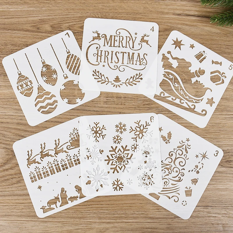 Christmas Hollow Layering Stencils DIY Handmade Walls Painting Scrapbooking Stamp Album Craft Decor Xmas Embossing Card Template