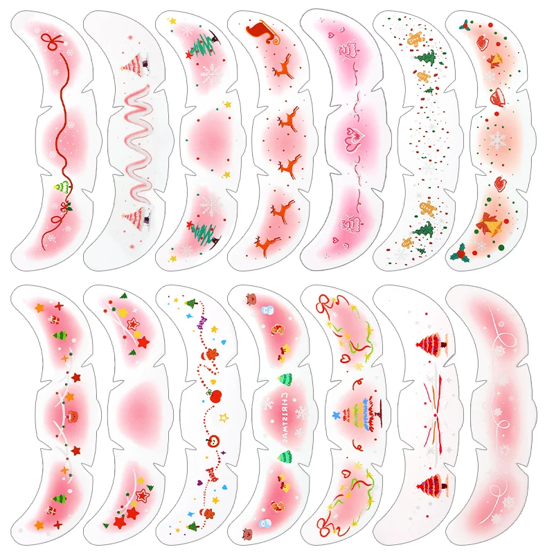 14 قطعة من ملصقات الوشم الوردية لعيد الميلاد على شكل رقاقات الثلج ونجوم الغزلان على شكل قلب النمش ملصقات وشم مؤقت لحفلات المهرجانات