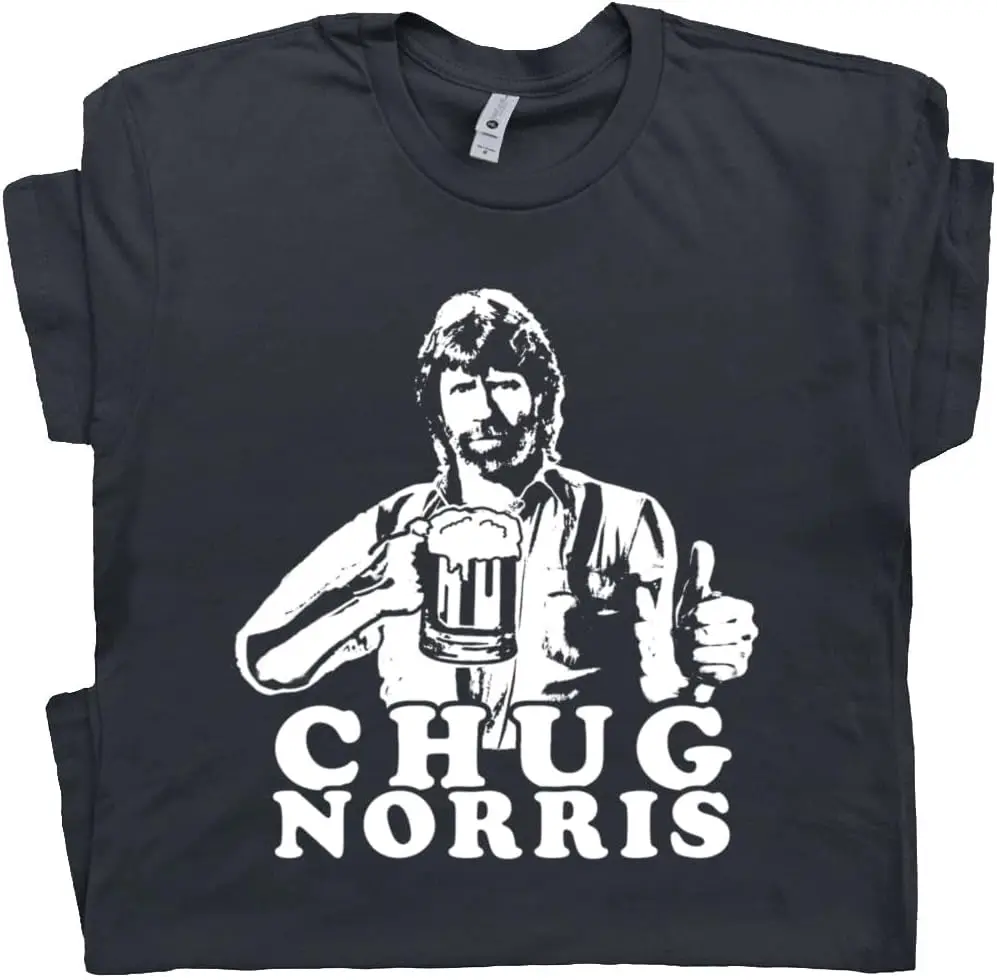 Chug Norris Shirt Funny Vintage Beer Shirts for Men Women Guys Cool 80s Retro Drinking Graphic Tee Hilarious Party Tee