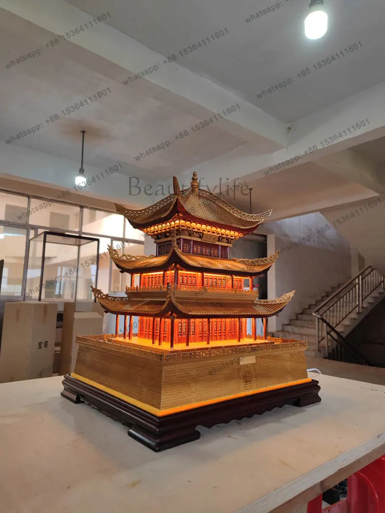 China's Four Great Towers, Home Decoration Ornaments, Crafts, Ancient Building Model, 50 cm High Nanmu Yueyang Tower