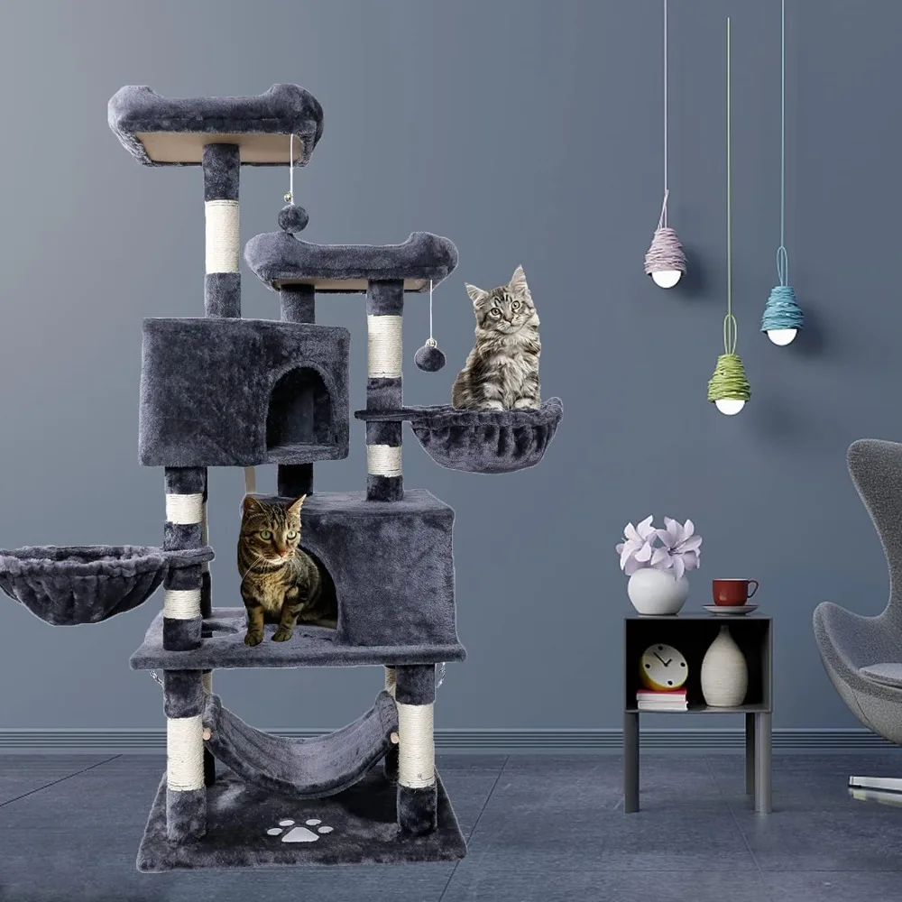 

Cat Tree Multi-Level Big Cats Climbing Tower Pet Play House Easy To Assemble Quality Plush Covering Sturdy and Stable