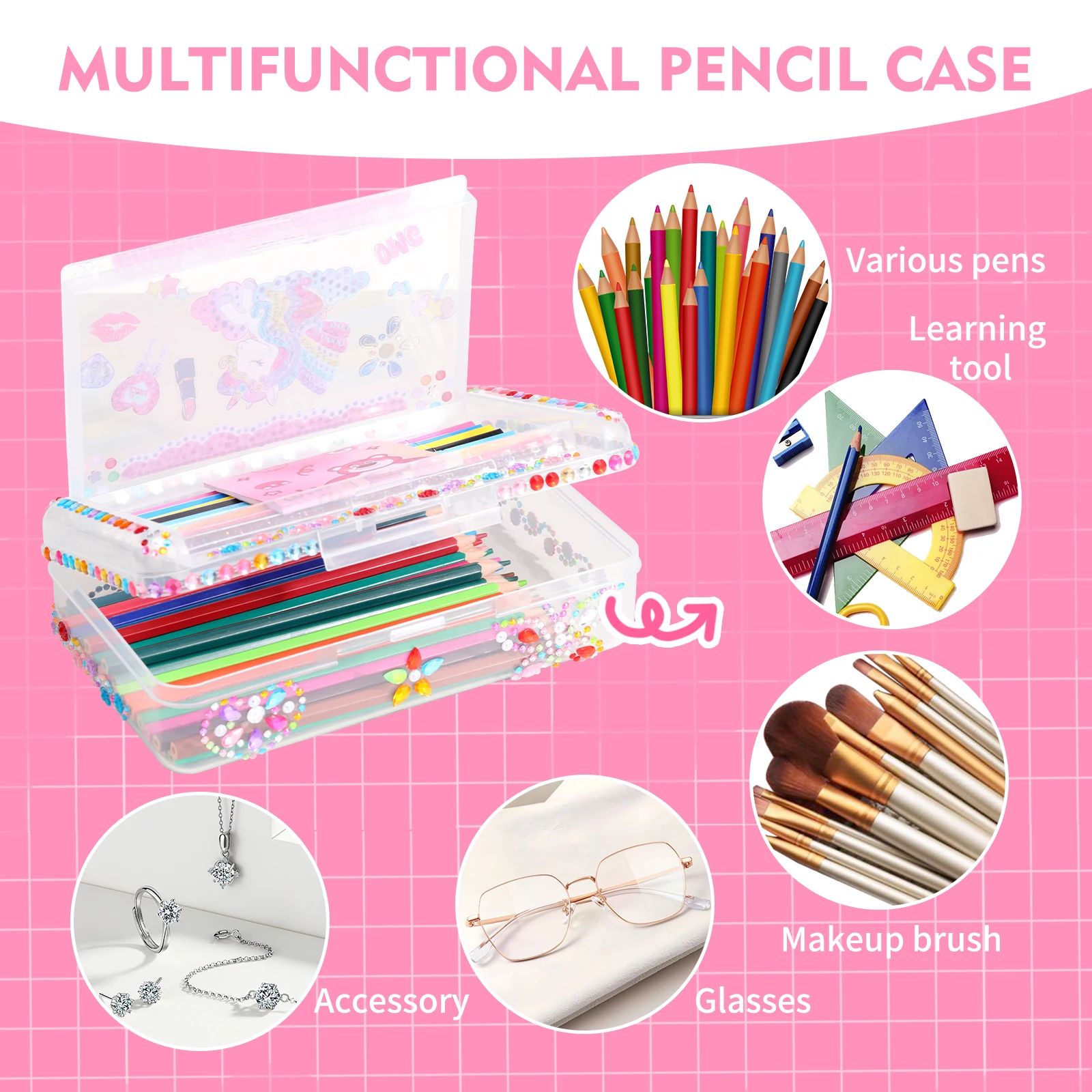 Unicorn Pencil Case For School Cute DIY Pencil Box Set With Masonry Sticker For Girls Gifts Kids Stationery Case Back To School