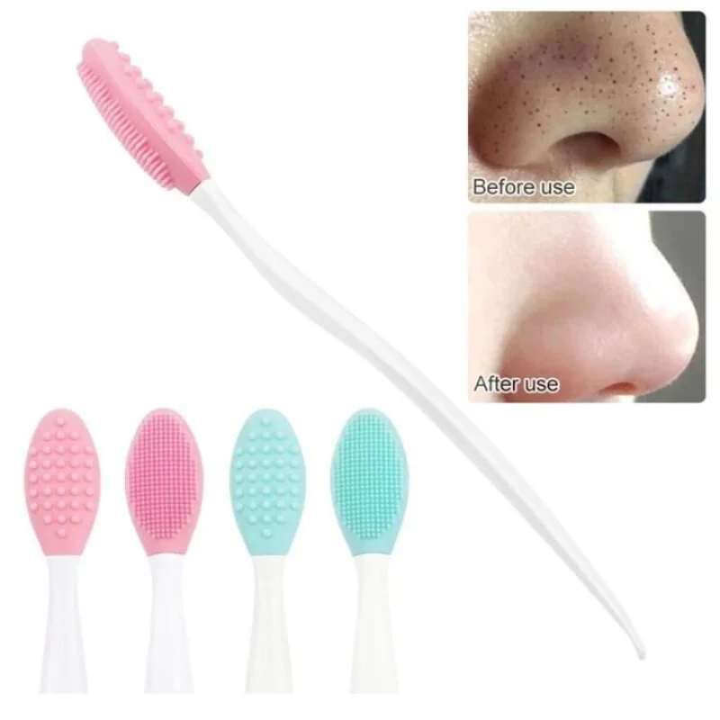 Escova de silicone 2 em 1 para nariz e rosto - removedor de cravo e liquidificador de maquiagem de ponta dupla |   Ferramenta de limpeza esfoliante suave para todos os Sk