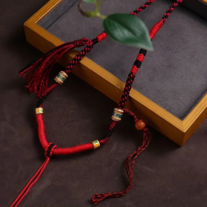 Tibetan Hand Rub Cotton String Necklace Rope Beeswax Thangka Amulet Pendant Rope Ethnic Style Handmade Braid Rope High-End Lanya