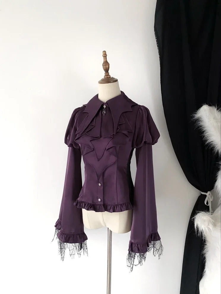 Dusty 2.0 ● lolita hollow spider lantern sleeve slim shirt with original by Flower Messenger pre-order