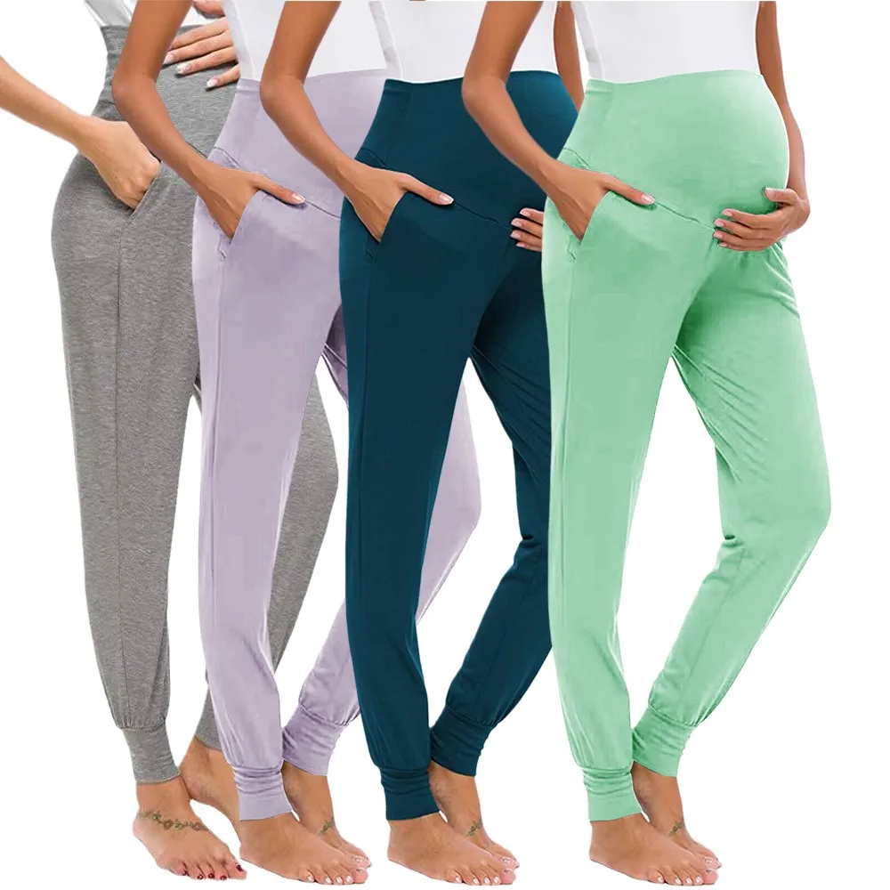 Spring Maternity Women\'s Casual Pants Premama Solid High Waist Strechy Lounge Trousers For Pregnant Women Joggers With Pockets