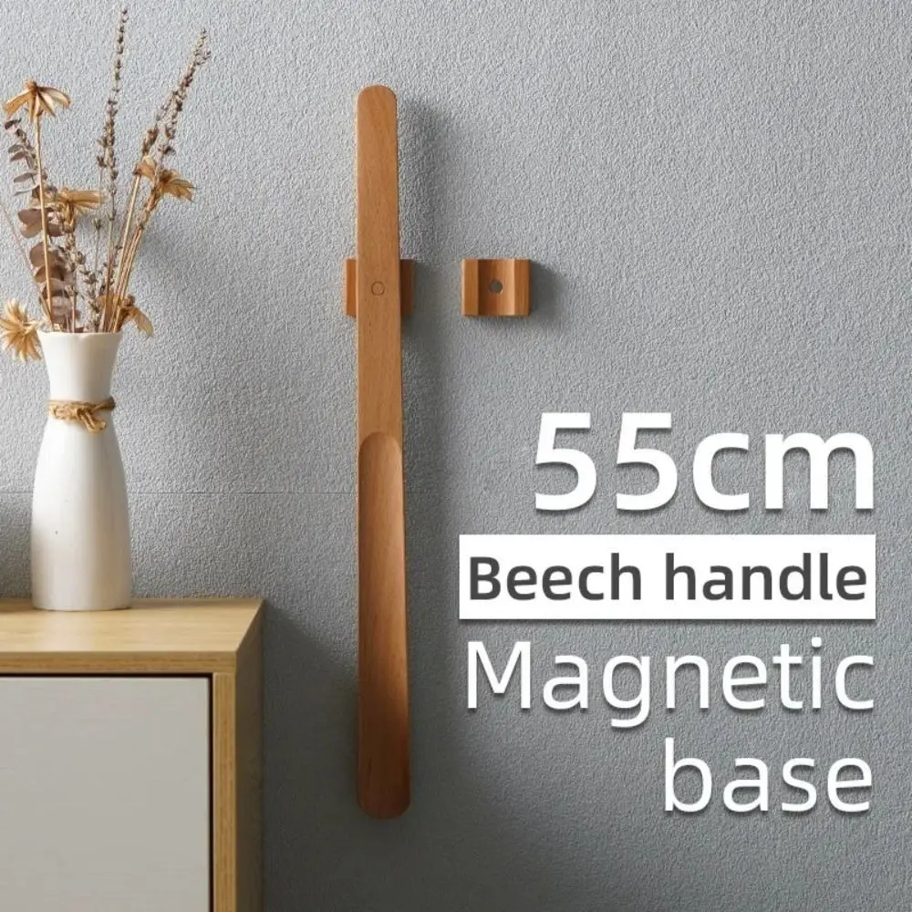 Creative 30/55cm Magnetic Shoehorn Flexible Wooden Handle Shoe Puller No-Bend Lazy Shoe Horn for Elderly, Pregnant Women