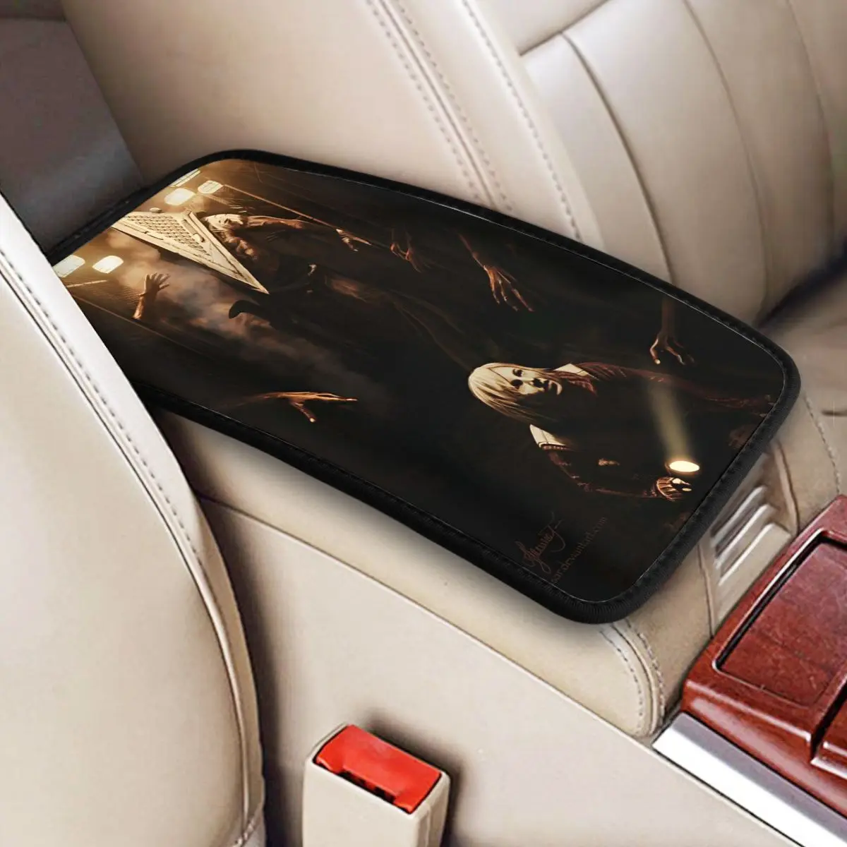 Universal Car Armrest Cover Mat Leather Silent Hill Horror Video Games Center Console Cover Pad Car Interior Cushion