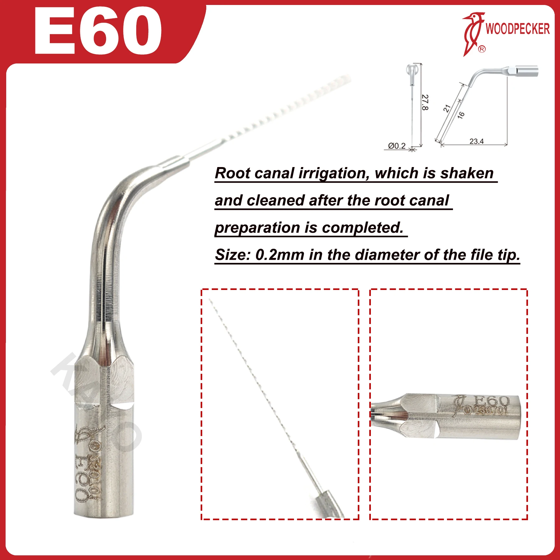 Woodpecker DTE Dental Ultrasonic Scaler Tips For Root Canal Irrigation Dia 0.15/0.2/0.3mm Fit EMS UDS NSK SATELEC Scaler