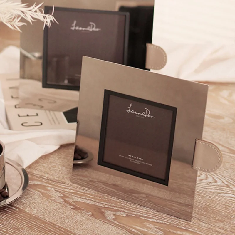 Creative high-end stainless steel photo frame ornament, desk bookshelf bedside table ornament