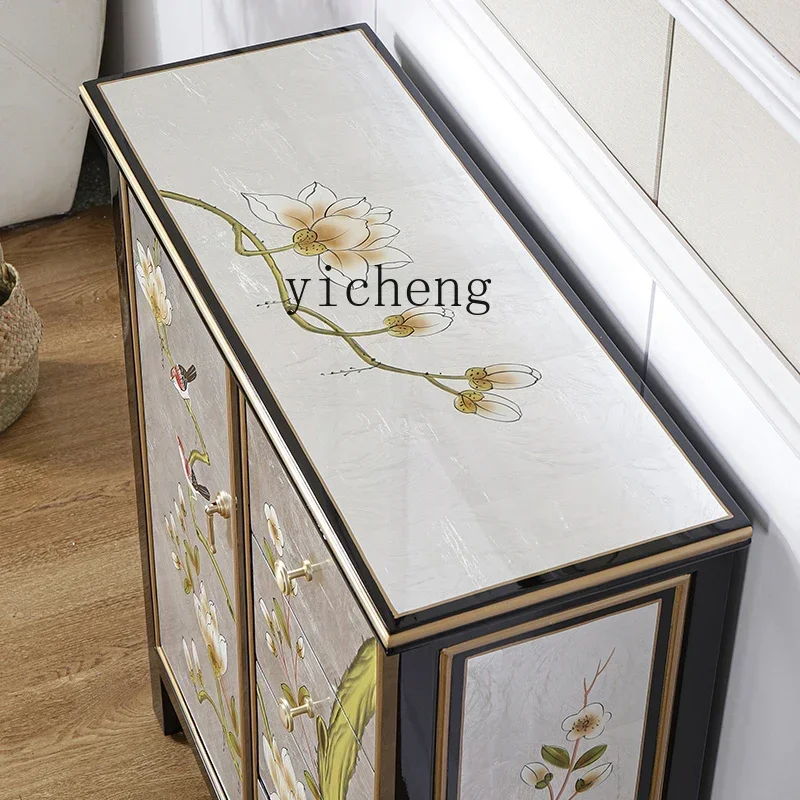 v9.4-New Chinese Style Solid Wood Small Size Thin Sideboard Cabinet Living Room Multi-Functional Locker Tea Cabinet