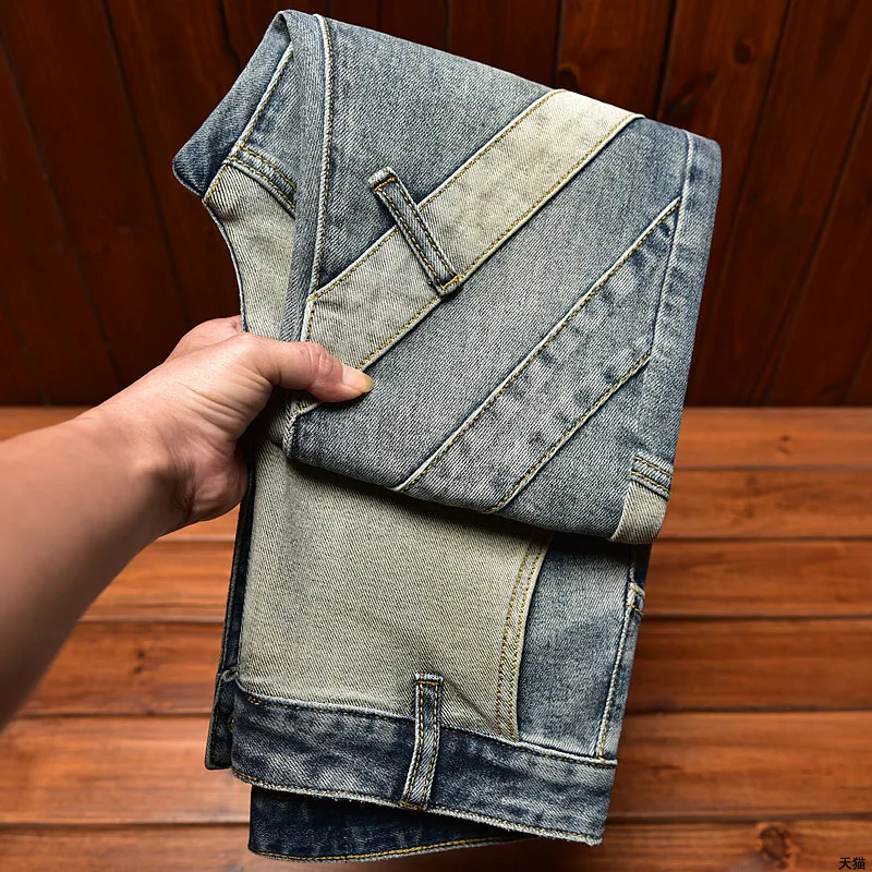 2024 New High End Blue Jeans Men'S Slim Fit Straight High Street Fashion Brand Casual Versatile Fashion Denim Pants