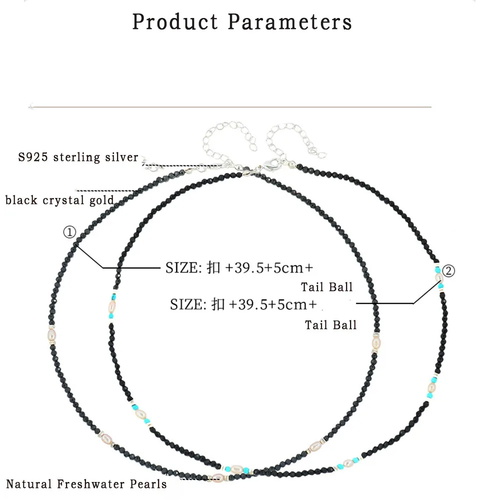Collana di perline fatta a mano in cristallo a punta nera collana di clavicola All-match di nicchia in acciaio inossidabile di alta qualità per le donne