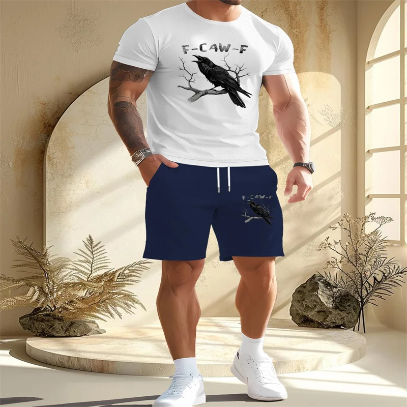 

New men's breathable sportswear short sleeved T-shirt and shorts set for summer 2025 popular quick drying clothing