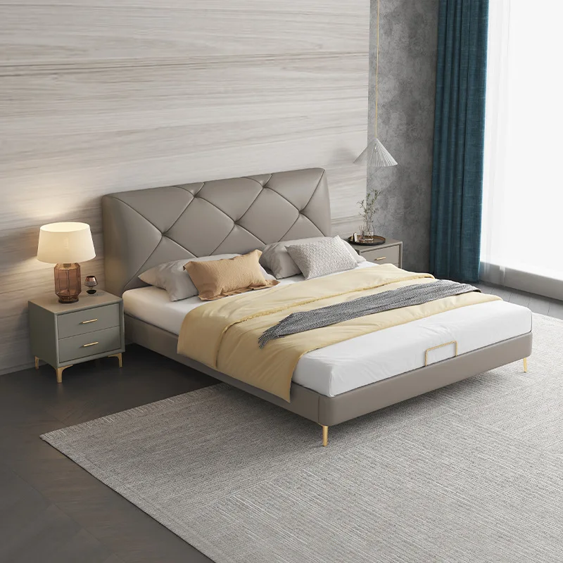 

*Minimalist Light Luxury Modern Simple Nordic Solid Wood Storage Leather Bed Up-Holstered Beds for Small Master Bed