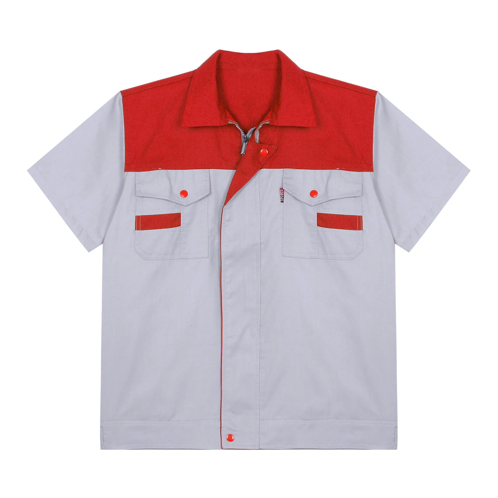 Men Short Sleeve Pocket Zipper Workshop Uniforms Factory Machinery Vehicle Repair Construction Petrol Station Work Jacket Tops