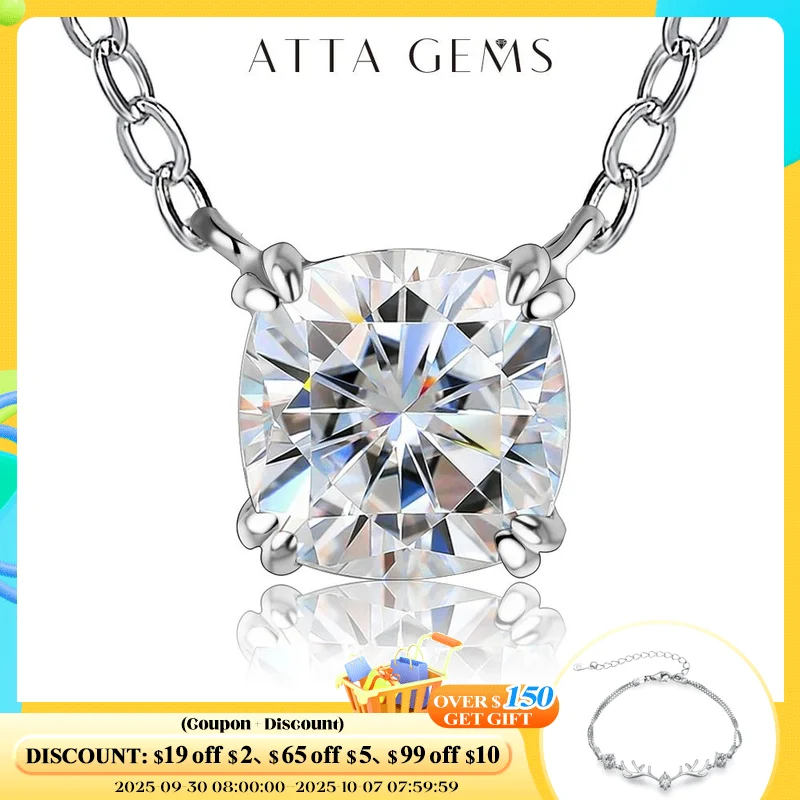 

ATTAGEMS ожерелье из серебра 925 пробы кулон Подушка Cut 1.0ct D Цвет Белый Муассанит пройти алмаз тест для женщин элегантное ожерелье