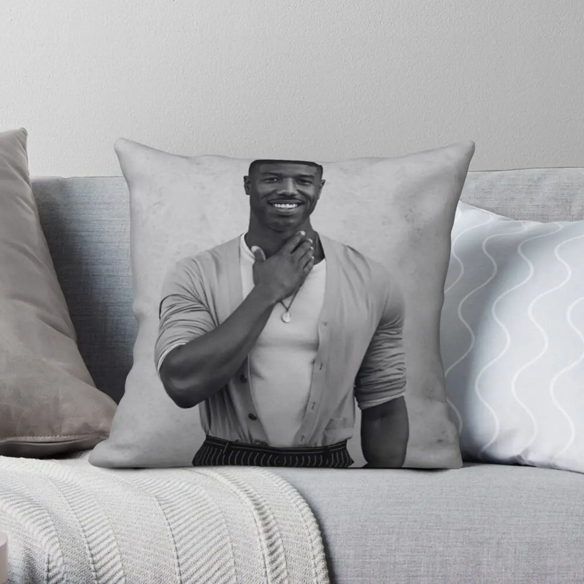 Funda de almohada cuadrada Michael B Jordan, cubierta de cojín de cama de poliéster, lino, terciopelo, decoración con cremallera impresa, venta al por mayor