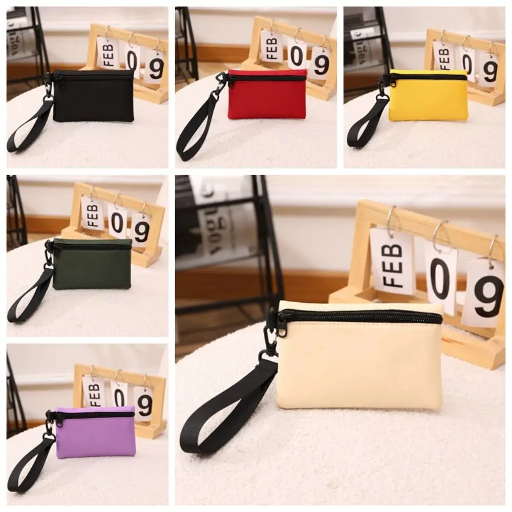 Retro Korean Style Ox Cloth Coin Purse with Lanyard Wrist Bag Small Item Bag Coin Purse Canvas Card Storage Bag Travel