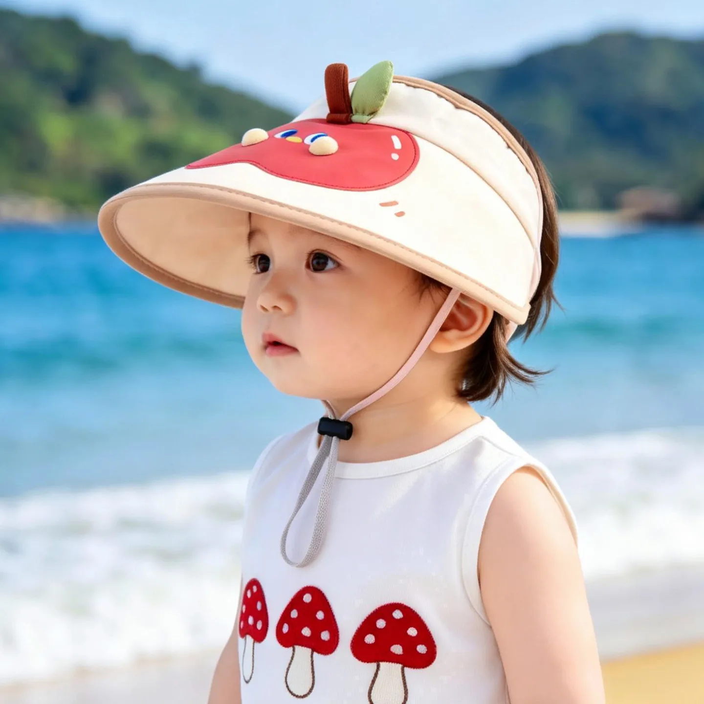 

6M-6Y Summer Kids Sun Hat Cute Apple Cartoon UV Protection Hat for Boys Girls Wide Brim Outdoor Children Hat
