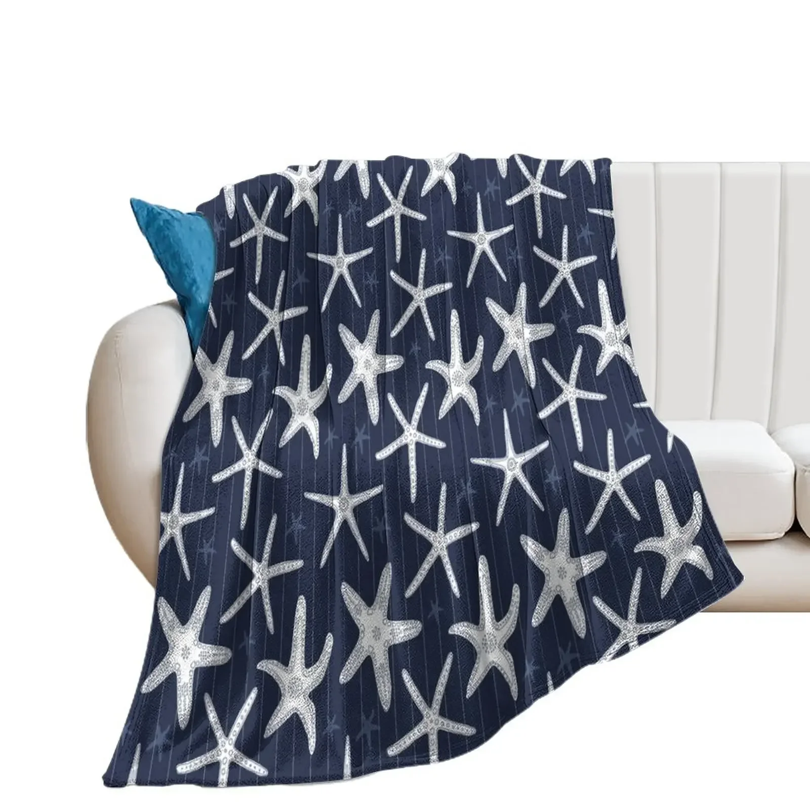 Hamptons Ocean Sea Star Starfish Striped Pattern Throw Blanket Warm christmas decoration manga Blankets