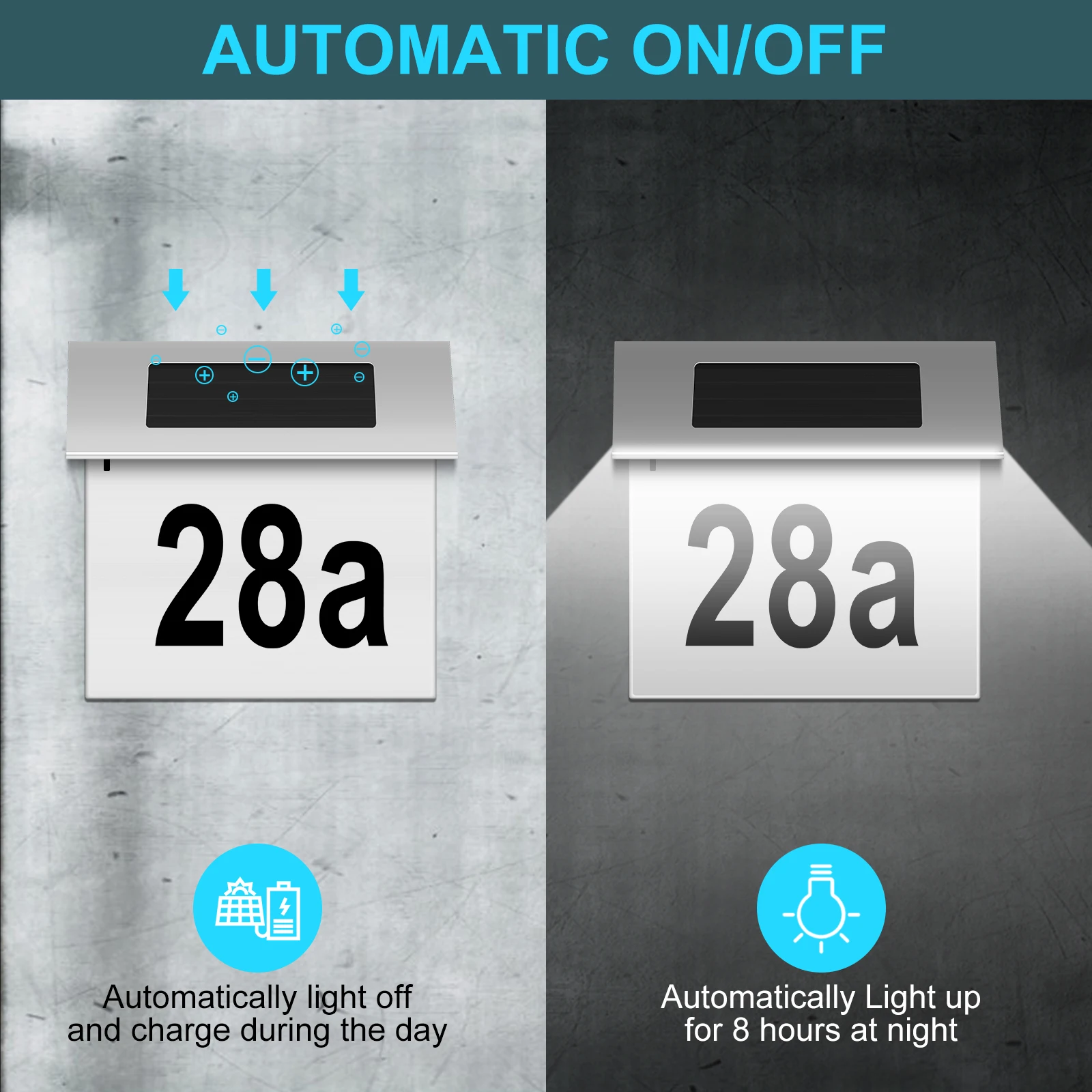 Imagem -03 - Led Solar House Number Powered Wall Light Lâmpada Led Doorplate Luz Exterior Inoxidável do Alpendre do Apartamento com Luz de Fundo