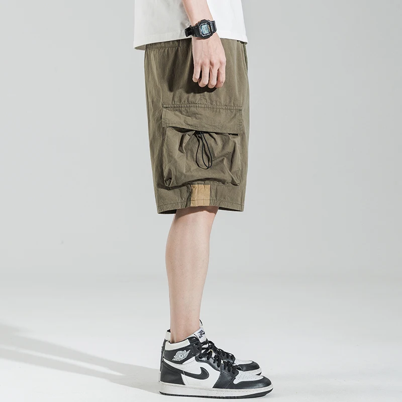 

American Casual Brand Summer Dstring Loose Workwear Five-Quarter een Pants with Big kets Straight Leg ort orts fo...