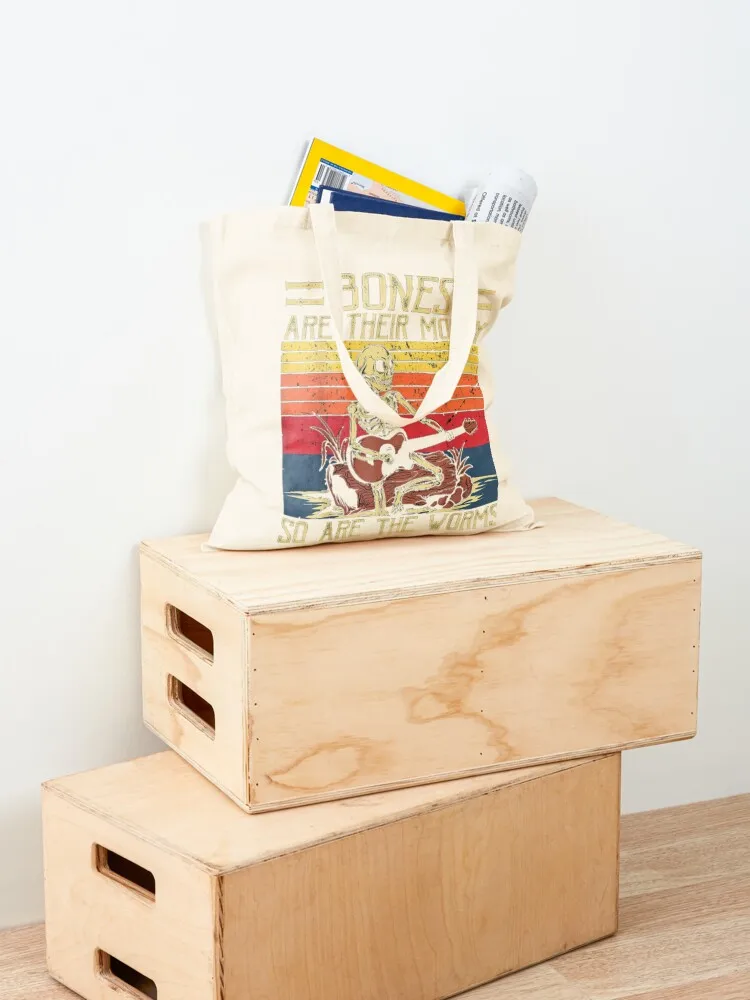 Bones Are Their Money Skeleton Playing Guitar Retro Vintage Tote Bag supermarket folding bag tote bags men