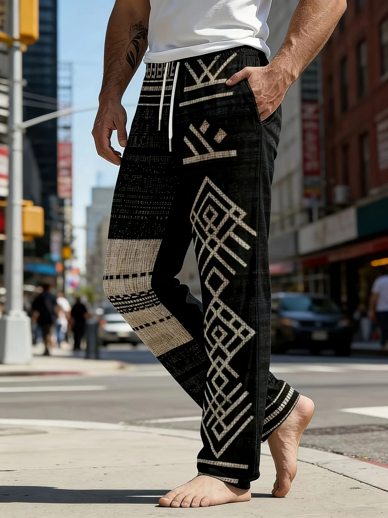 2026 Summer Men's Trendy Pants Bohemian Hawaiian Vacation Style Quick Drying Leisure Outdoor Sports Large Loose Pants