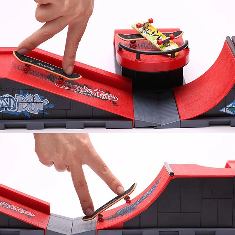 1 セットミニ指先スケートボードキット子供指スポーツおもちゃ指スケートボードゲームパークサイトステップランプシーン小道具ギフト