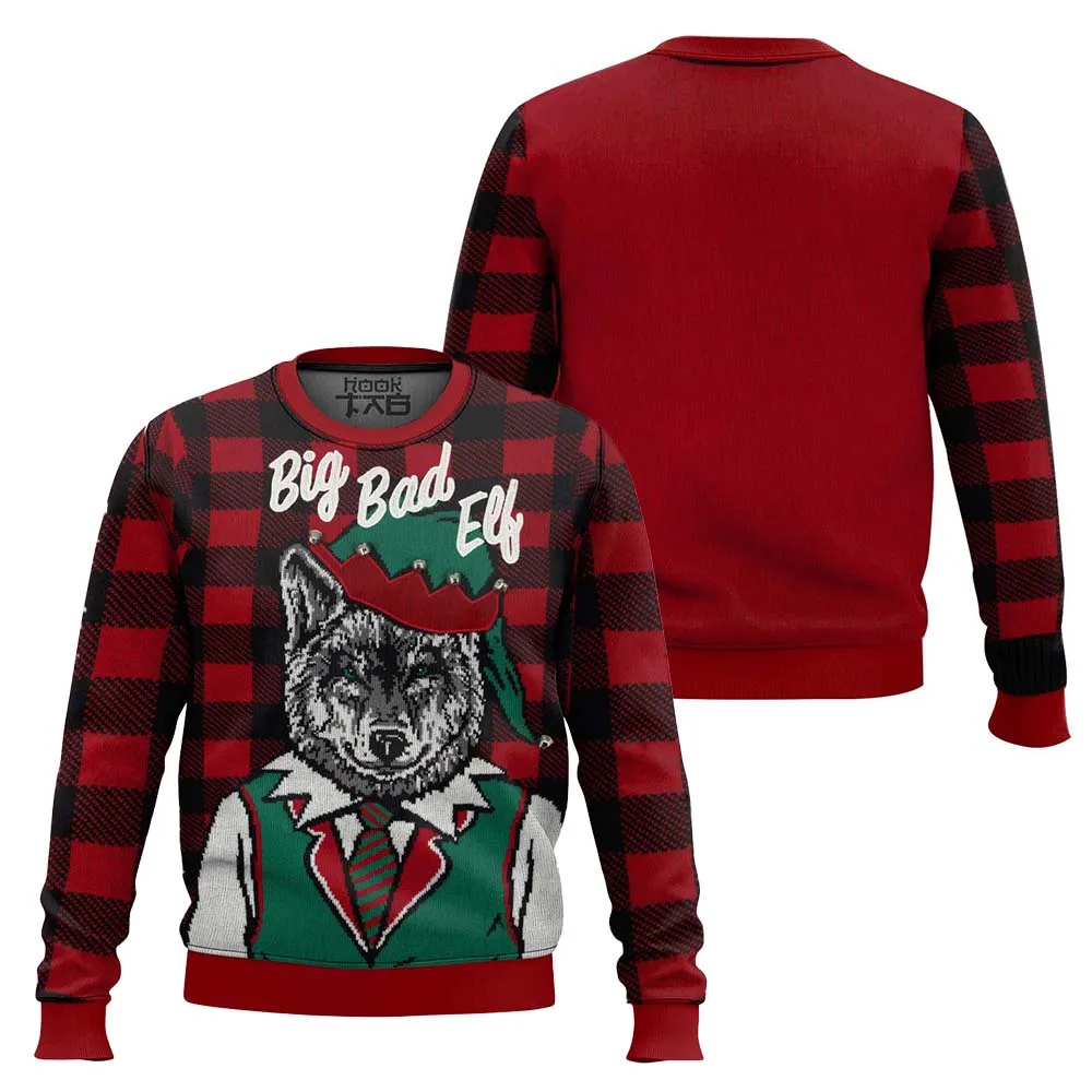 

Big Bad Wolf Elf Ugly Christmas Sweater Funny Holiday Party Pullover Warm Cozy Plus Size Sweaters for Men Xmas Gift 2026