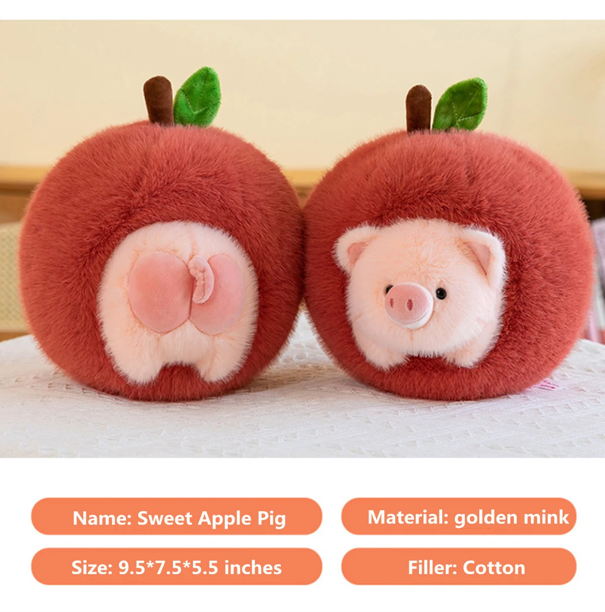 Cute Pig Stuffed Doll Animal Plush Soft Toy Apple Pig Plush Children's Gift 10 inches