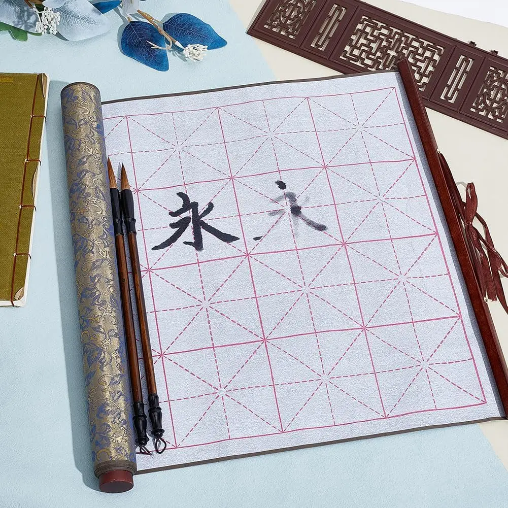 New Arrivals-4Pcs No Ink Chinese Calligraphy Practice Set Reusable Water Writing Cloth Scrolls Chinese Calligraphy Writing Brush