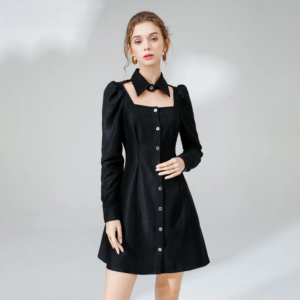 

Ele Hollow out Design Waist-Cinching Dr Women's Spring 2025 New Sle Princ Sle High Waist A-Line Skirt